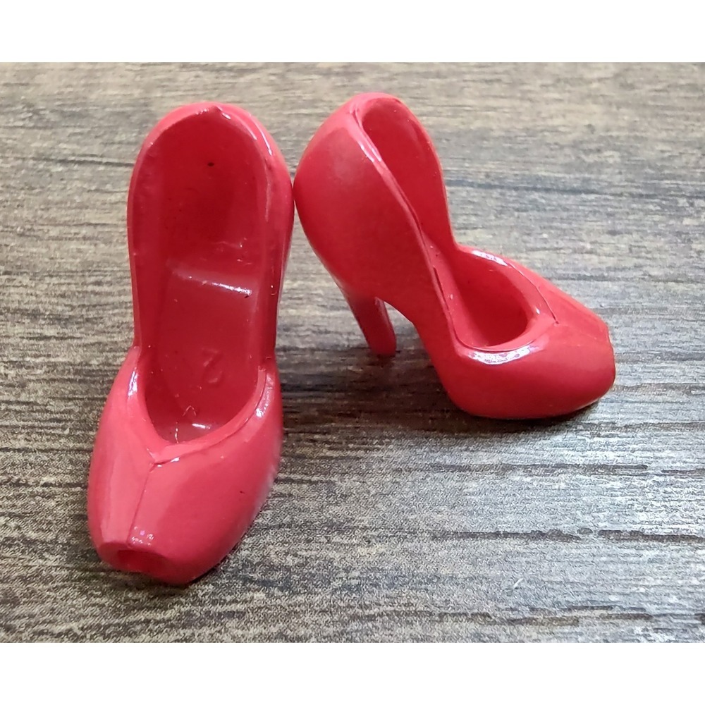 VINTAGE BARBIE DOLL SHOES RED HIGH HEELS Peep Toe Articulated Z9